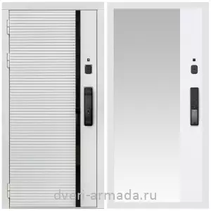 Входные двери 960х2050, Умная входная смарт-дверь Армада Каскад WHITE МДФ 10 мм Kaadas K9 / МДФ 16 мм ФЛЗ-Панорама-1, Белый матовый